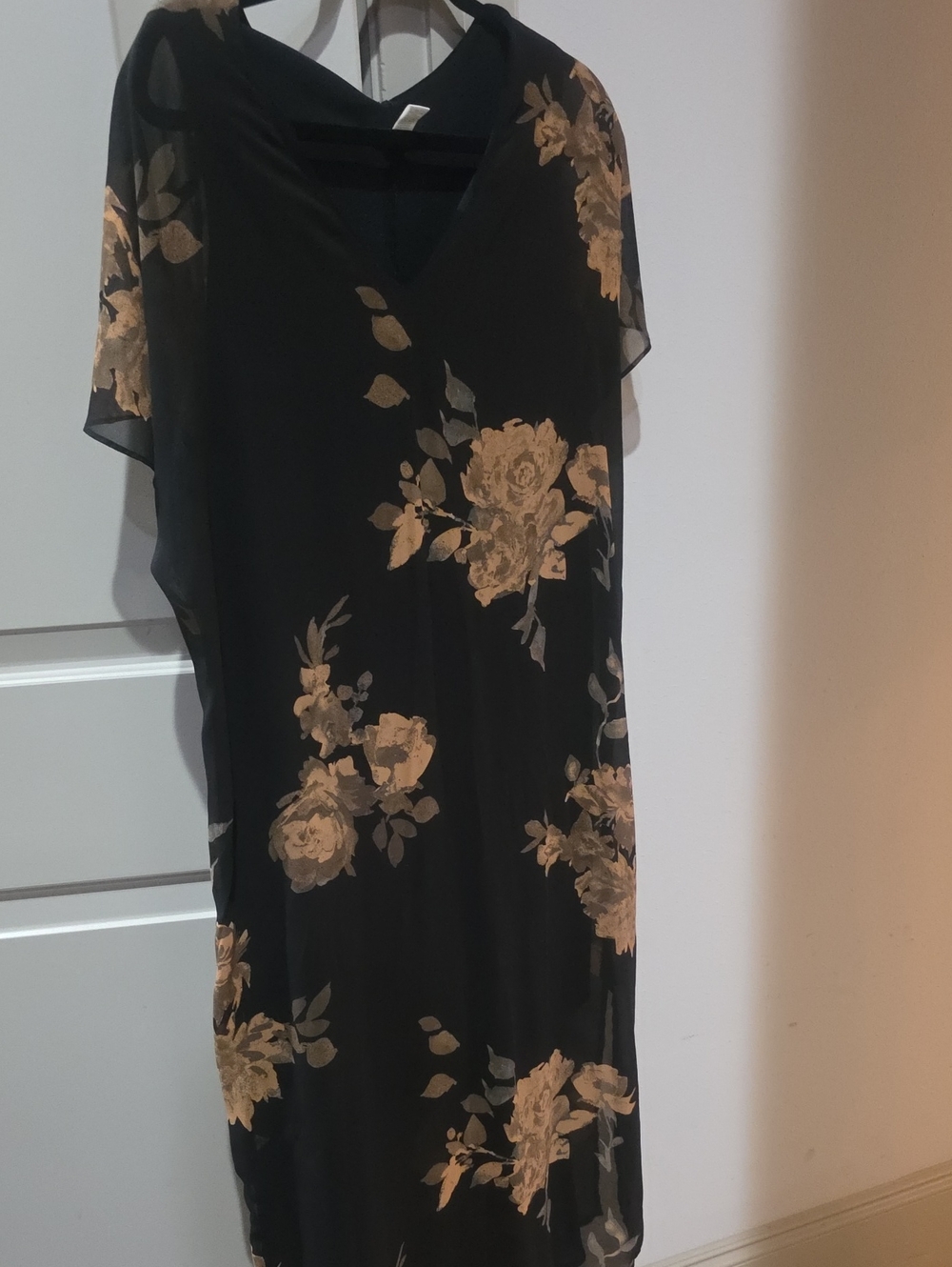 Black Midi Dress with Cream Floral Motif